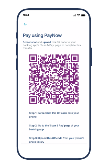 Complete your details faster when using PayNow to move Singaporean dollars.